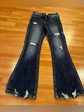 BKE Youth Distressed Dark Blue Flare Jeans